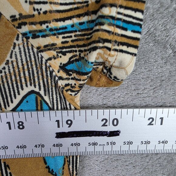 Womens Nygard Beige & Teal Abstract Blouse Short Sleeve V Neck Polyester Size M - Picture 5 of 7